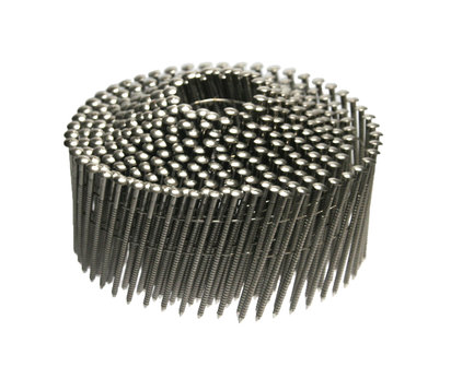 Coilnagels 2,1 x 45 Draad gebonden 15/16&ordm; Ring/RVS A2 Lenskop Rol a 350 stuks