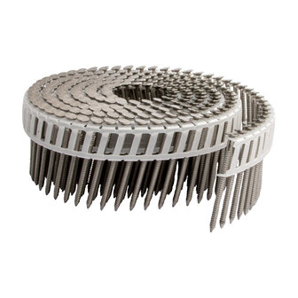 Tjep Coilnagels PC28/48 Tape gebonden 15&ordm;/16&ordm; Ring/RVS A4 Plat kop Doos a 2400 stuks