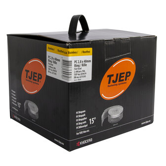Tjep Coilnagels PC28/48 Tape gebonden 15&ordm;/16&ordm; Ring/RVS A4 Plat kop Doos a 2400 stuks