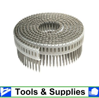 Coilnagels 2,5 x 50 Paslode/Duo-Fast 0&ordm; tape Ring/RVS A2 Lenskop Doos a 9.750 stuks