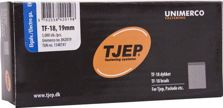 Tjep TF18 x 19 mm Minibrads 1,2 mm recht Verzinkt Doos a 5.000 stuks