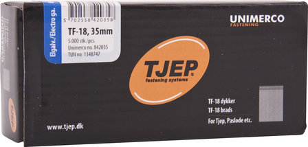 Tjep TF18 x 35 mm Minibrads 1,2 mm recht Verzinkt Doos a 5.000 stuks