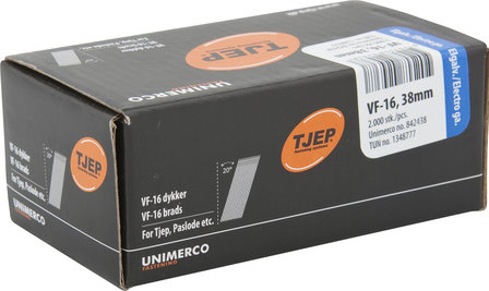 Tjep VF16 38 mm Brads 1,6 mm 20&ordm; Verzinkt Doos a 2.000 stuks