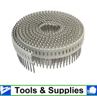 Coilnagels 2,1 x 45 Paslode/Duo-Fast 0&ordm; tape Ring/RVS A2 Lenskop Rol a 325 stuks