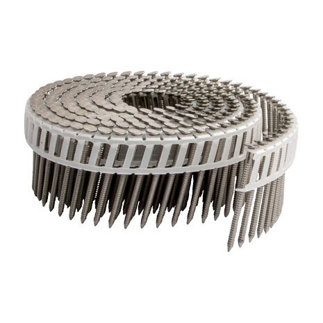Tjep Coilnagels PC28/48 Tape gebonden 15&ordm;/16&ordm; Ring/RVS A4 Plat kop Doos a 2400 stuks