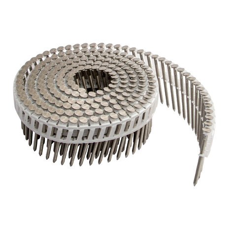 Tjep Coilnagels PC28/48 Tape gebonden 15&ordm;/16&ordm; Ring/RVS A4 Plat kop Doos a 2400 stuks