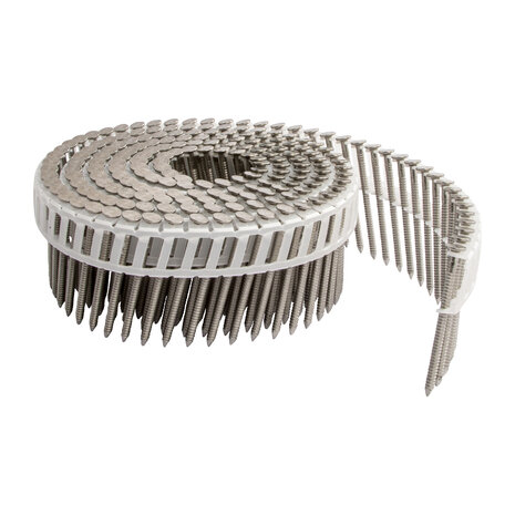 Tjep Coilnagels PC28/48 Tape gebonden 15&ordm;/16&ordm; Ring/RVS A4 Plat kop Doos a 2400 stuks