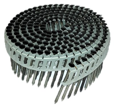 Coilnagels zwart 2,5 x 35 Tape gebonden 15/16º Ring/RVS Bolkop Rol a 200 stuks