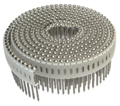 Coilnagels 2,1 x 45 Paslode/Duo-Fast 0º tape Ring/RVS A2 Lenskop Doos a 9.750 stuks