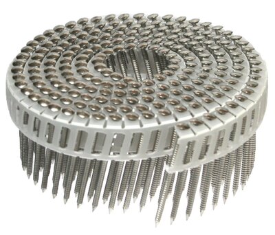 Coilnagels 2,1 x 50 Tape gebonden 15/16º  Ring/RVS A2 Lenskop Doos a 6.000 stuks