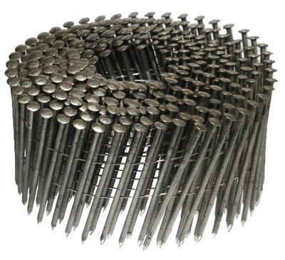 Coilnagels 2,5 x 64/65 Draad gebonden 15/16º Ring/RVS A2 Lenskop Doos a 7.200 stuks