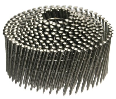Coilnagels 2,1 x 38 Draad gebonden 15/16º Ring/RVS A2 Lenskop Rol a 350 stuks