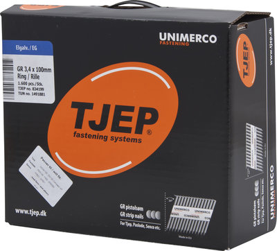 Tjep GR34/100 Stripnagels D-kop 34º Ring/Verzinkt Doos a 1.600 stuks