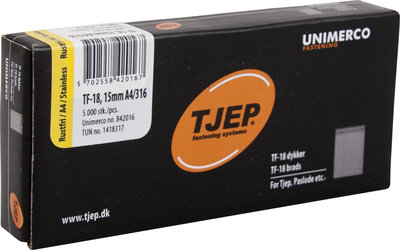 Tjep TF18 x 15 mm Minibrads 1,2 mm recht RVS A4 Doos a 5.000 stuks