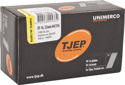 Tjep VF16 32 mm Brads 1,6 mm 20º RVS A4 Doos a 2.000 stuks