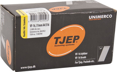 Tjep VF16 51 mm Brads 1,6 mm 20º RVS A4 Doos a 2.000 stuks
