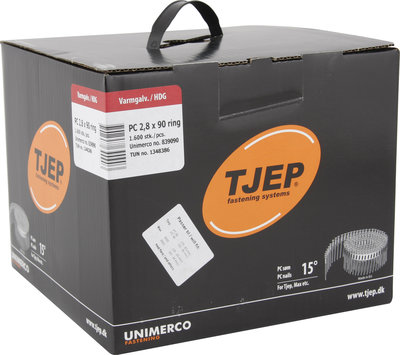 Tjep Coilnagels PC28/90 Tape gebonden 15/16º Ring/Thermisch verzinkt Doos a 1.600 stuks
