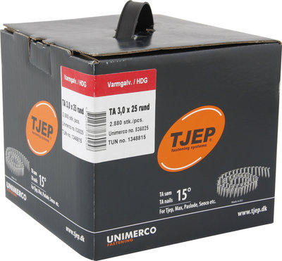 Tjep Coilnagels TA30/25 Asfaltnagels 15/16º Ring/Thermisch verzinkt Doos a 2.880 stuks