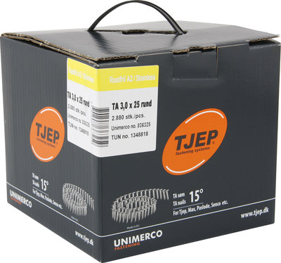 Tjep Coilnagels TA30/25 Asfaltnagels 15/16º Ring/RVS A2 Doos a 2.880 stuks