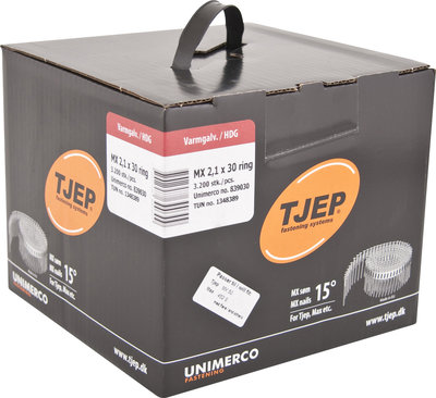 Tjep Coilnagels MX21/30 Mini tape gebonden 15/16º Ring/Thermisch verzinkt Doos a 3.200 stuks