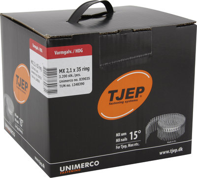 Tjep Coilnagels MX21/35 Mini tape gebonden 15/16º Ring/Thermisch verzinkt Doos a 3.200 stuks