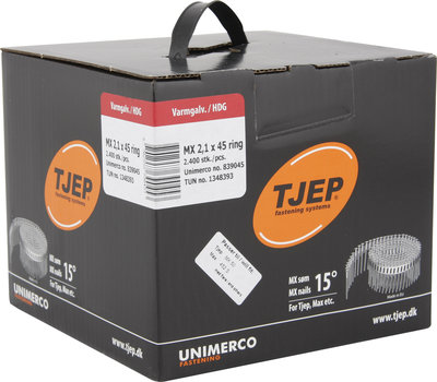 Tjep Coilnagels MX21/45 Mini tape gebonden 15/16º Ring/Thermisch verzinkt Doos a 2.400 stuks